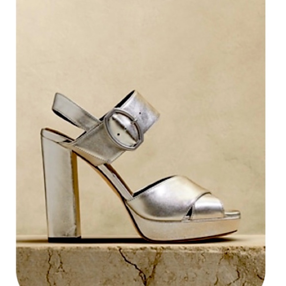 Silver leather platform sandal